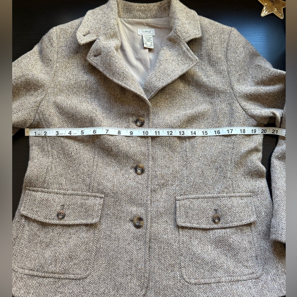L.L. Bean Herringbone Tweed Blazer Gray Tan Wool Petite Medium Classic - Picture 7 of 14